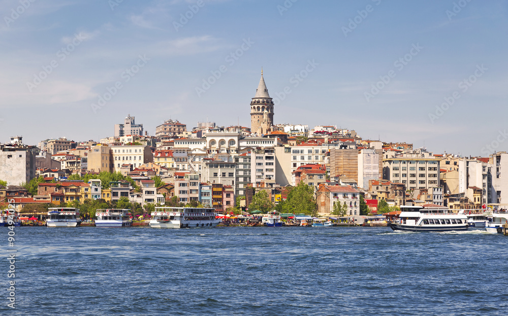 View of Istanbul with the Galata tower from the side of the Golden horn