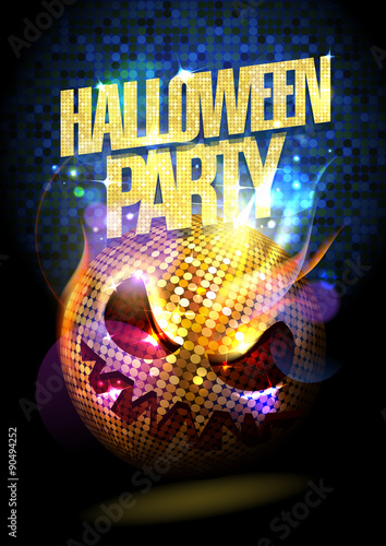 Halloween party poster with disco ball.