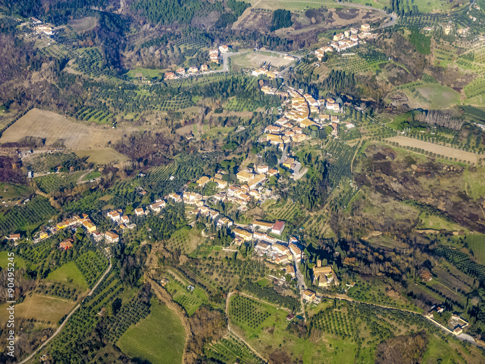 aerial of a small typical village in the Arezzo region