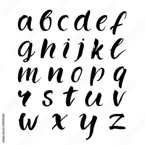 Hand drawn brush lowercase alphabet. Black vector letters