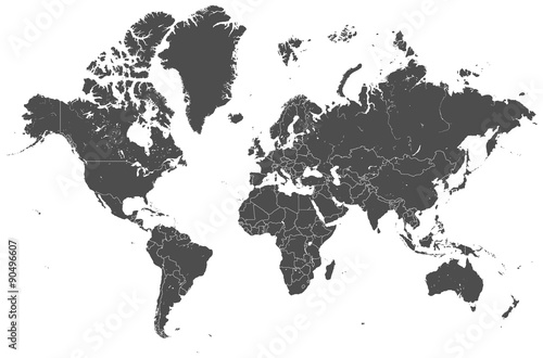 Welt Karte grau mit L  nder Grenzen Vektor Grafik