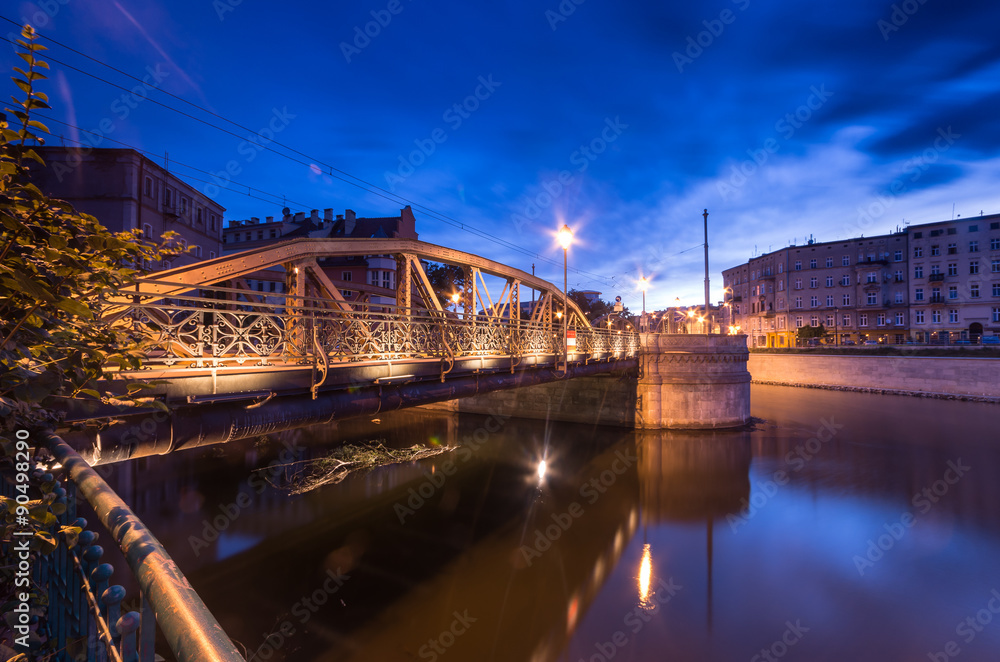 Northern Mill bridge (Most Mlynski) in Wroclaw, Poland, early morning