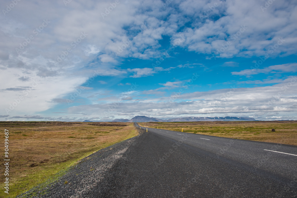 Isolated road and mountain landscape at Iceland