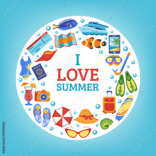 Summer vacation concept circle composition poster