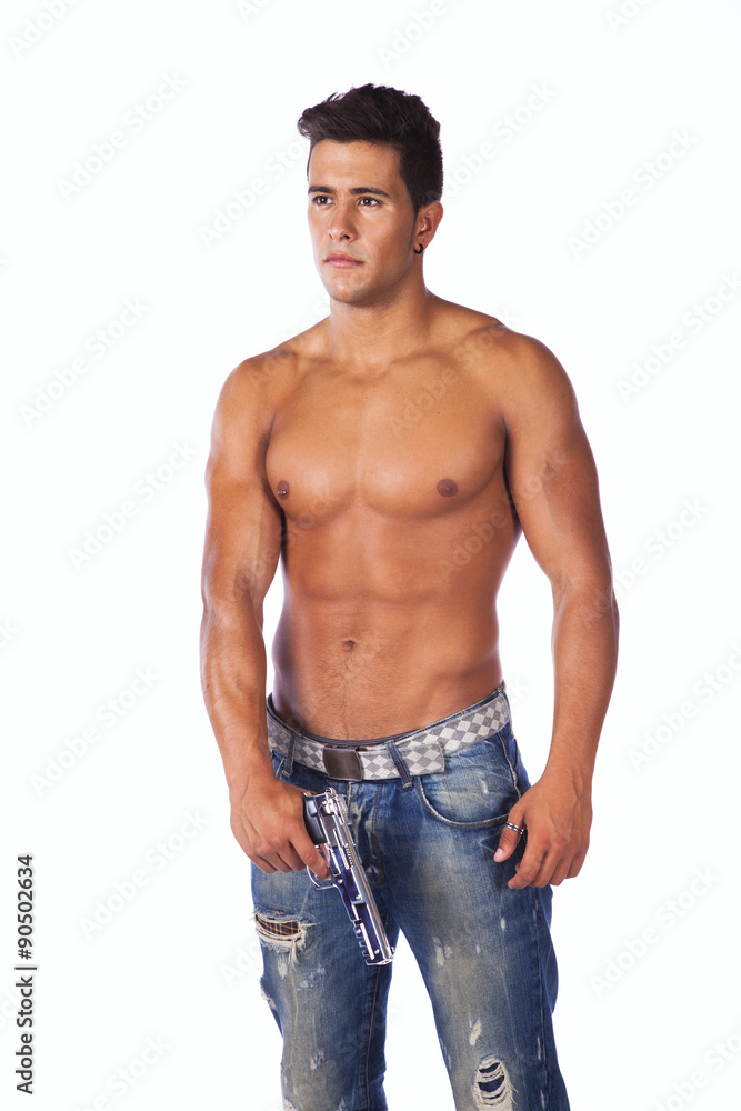 Man aiming a handgun Man aiming a handgun
