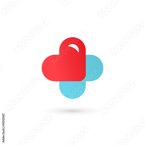 Cross plus heart medical logo icon design template elements