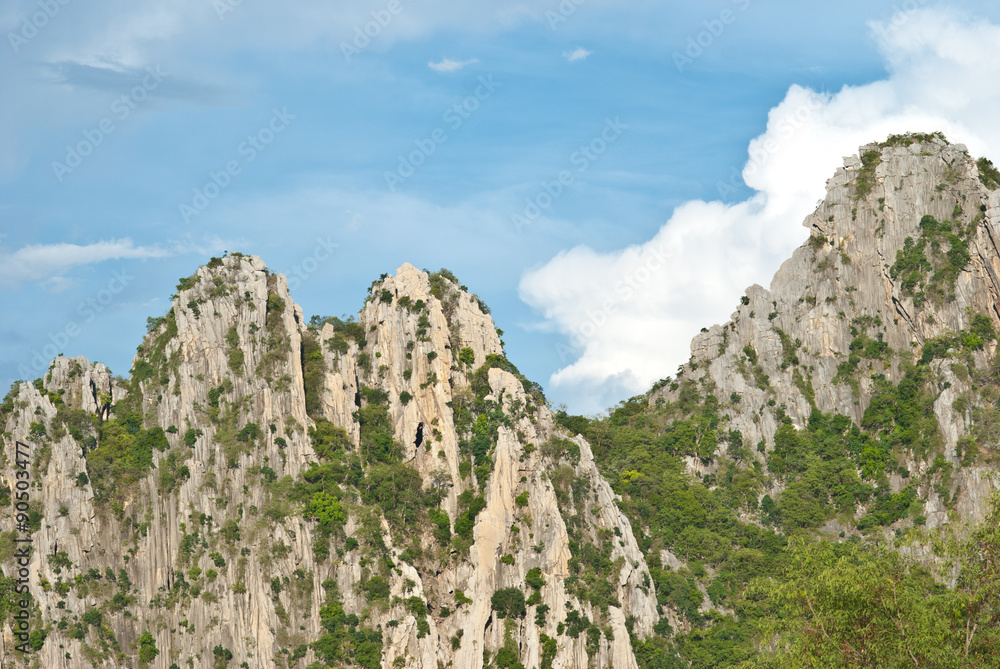 Rock moutain with blue sky in Nakhonsawan province, Thailand