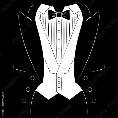 Mens coat with a shirt and tie. Print on clothes. 