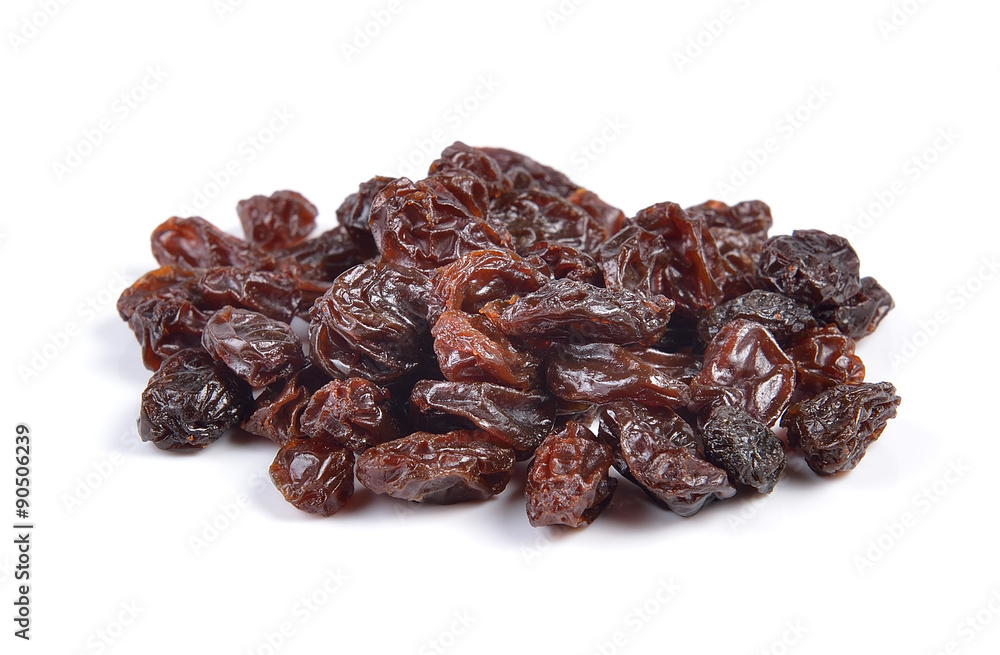 Dried raisins on a white background Dried raisins on a white background