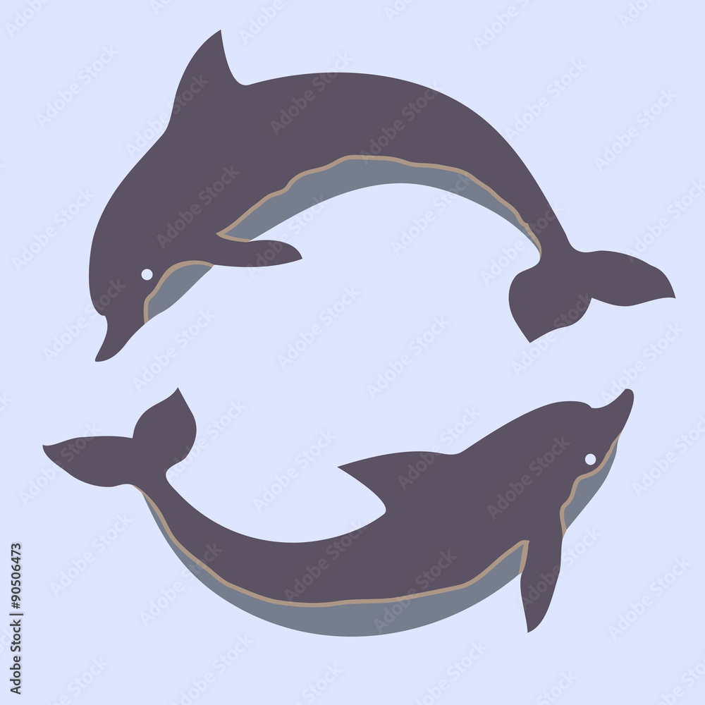 Naklejka premium Two dolphins. Design for logo, illustration, t shirt, bag, tattoo, ads etc.