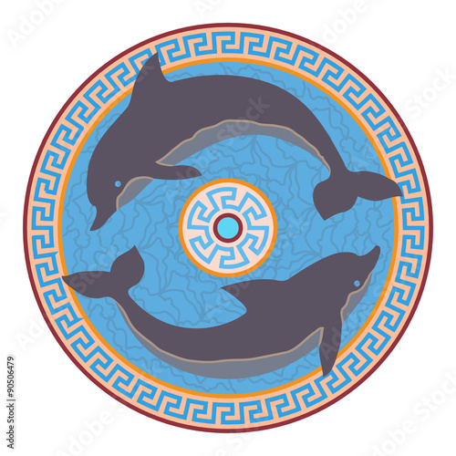 Rosette with two dolphins. Minoan style.