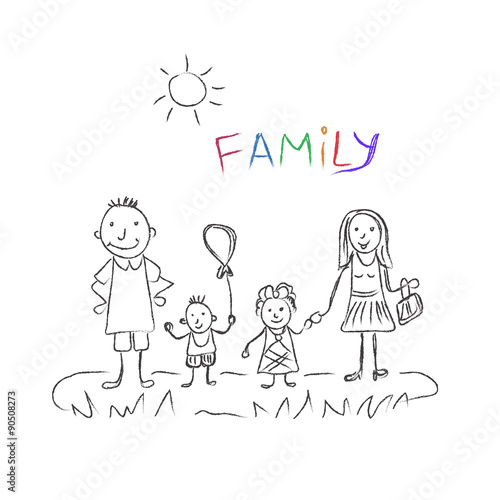 family, sketch, vector illustration