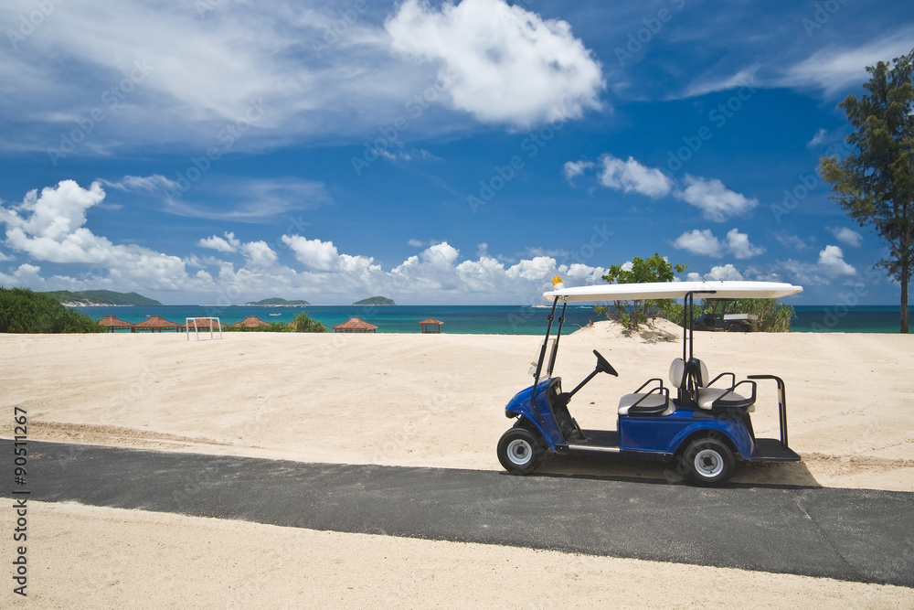 Golf cart on a beach