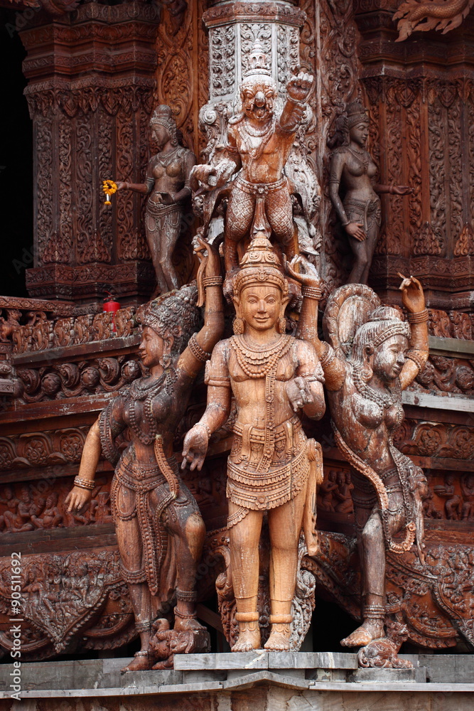Wooden Sculpture in Sanctuary of Truth. Pattaya, Thailand