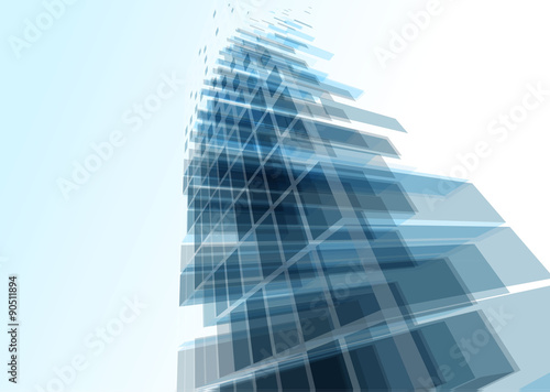 Modern blue glass wall of office building
