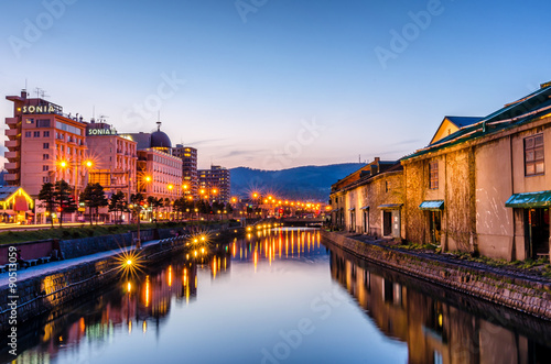 Otaru Canal was a central part of the city's busy port in the first half of the 20th century.Now ,the warehouses were transformed into museums, shops and restaurants. photo