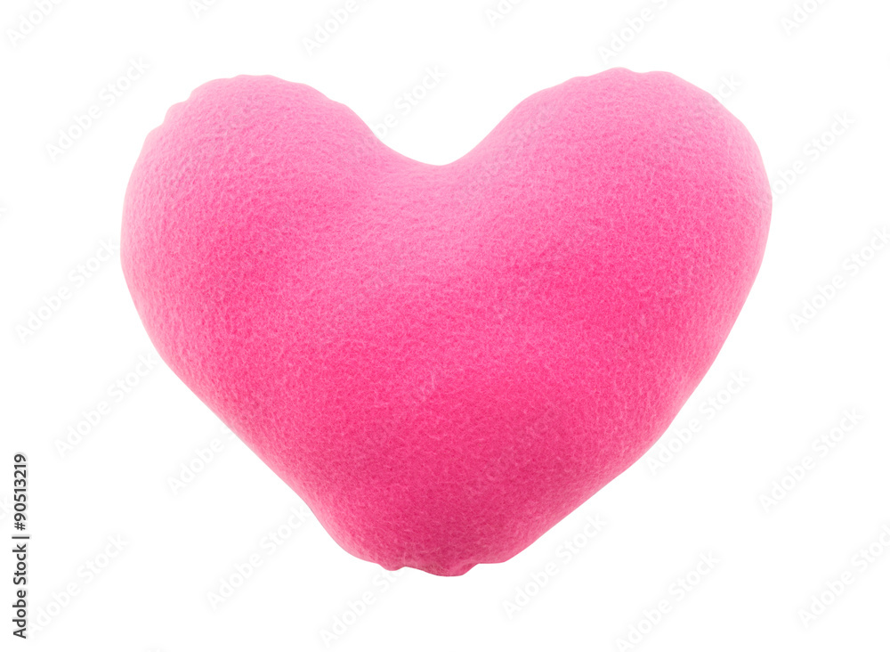 Pink heart pillow isolated on white background