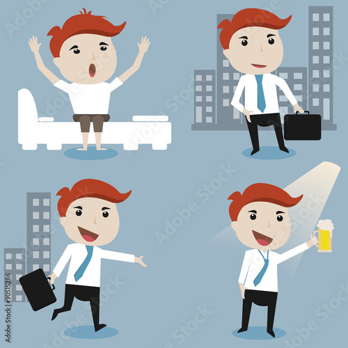 Businessman daily routine,vector illustration