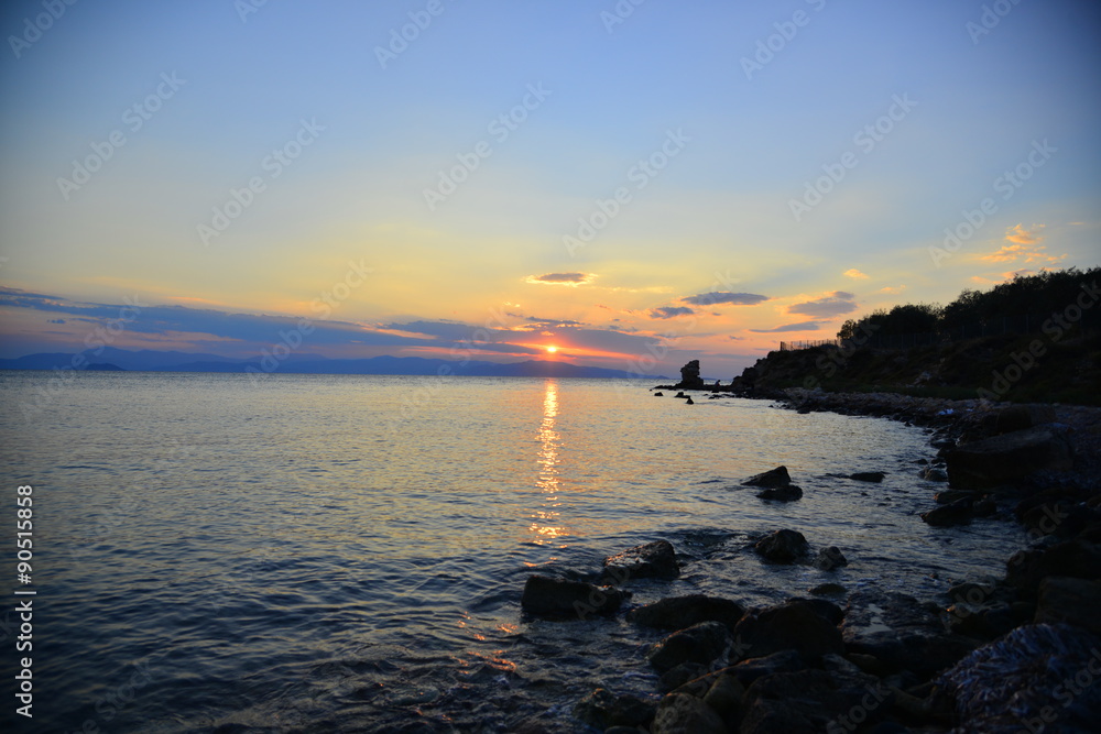   Sunset Aegina Isand Greece Europe Mediterraneo