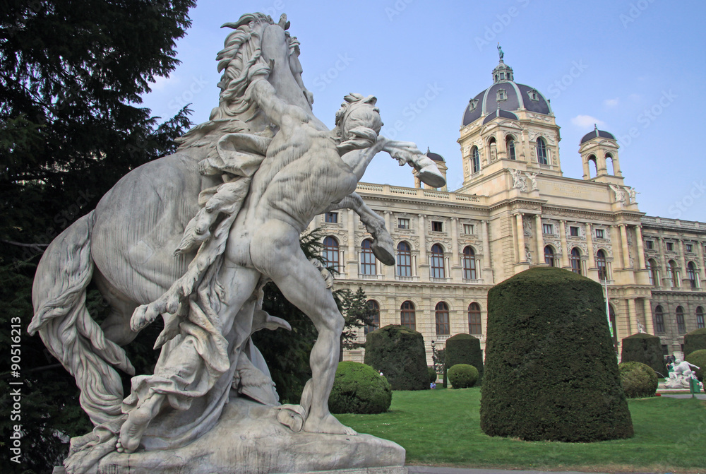 Statue near Museum of Natural History and the Art History Museum in Vienna, Austria. The Maria Theresa square.