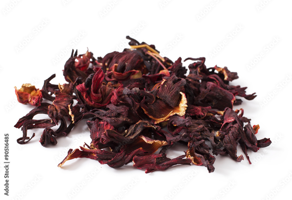 Obraz premium Dry hibiscus tea Isolated On White