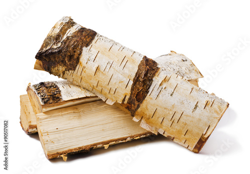 firewood made from birch isolated on white background 
