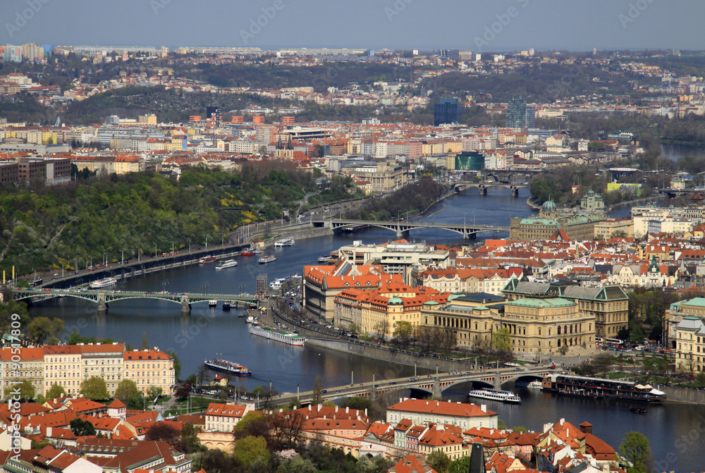 Aerial view of Prague, Czech Republic from Petrin Hill Observation Tower
