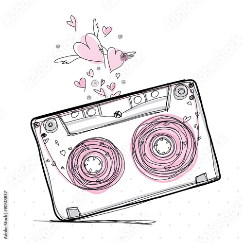 Hand drawn love cassette tape