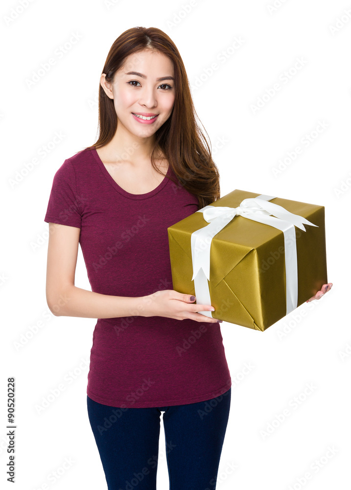 Asian young woman hold with gift box Asian young woman hold with gift box