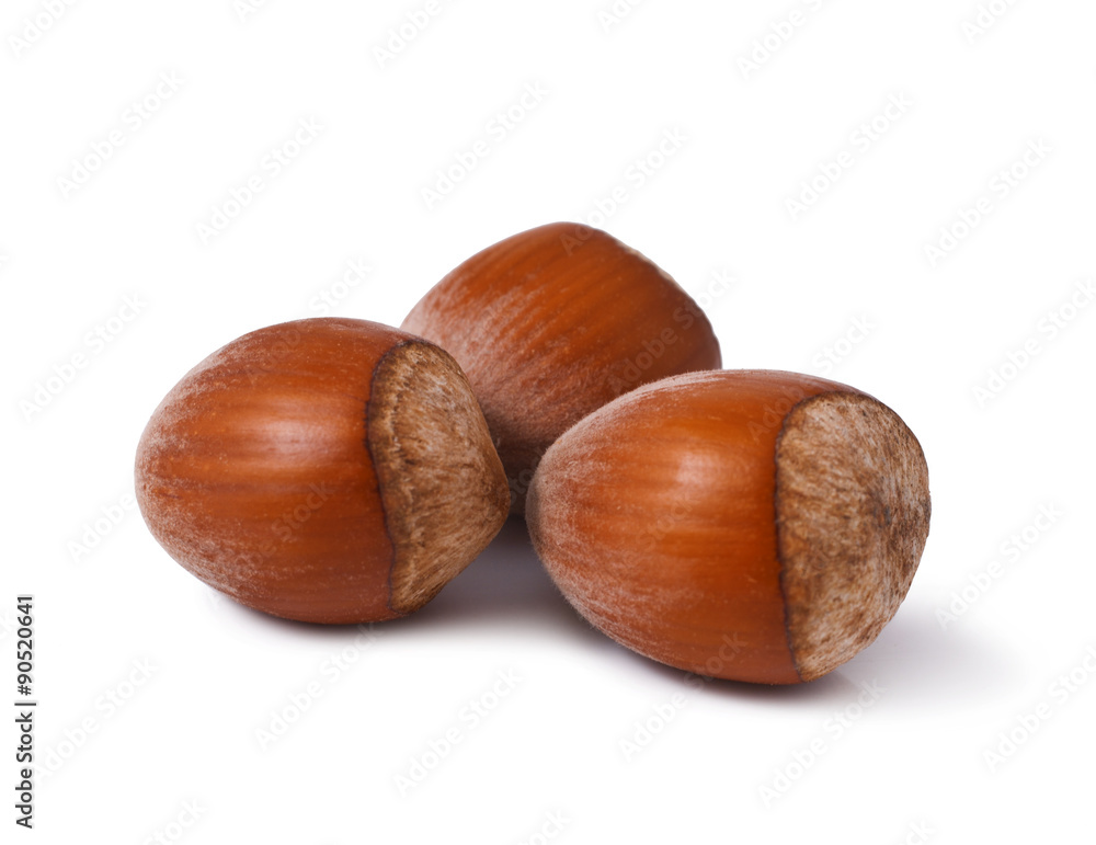 three hazelnut heap close up isolated on white background three hazelnut heap close up isolated on white background