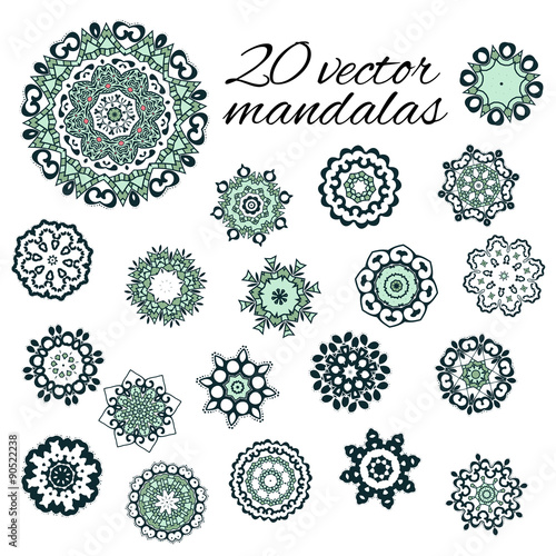 Abstract design elements. Set of round mandalas in vector. Graph