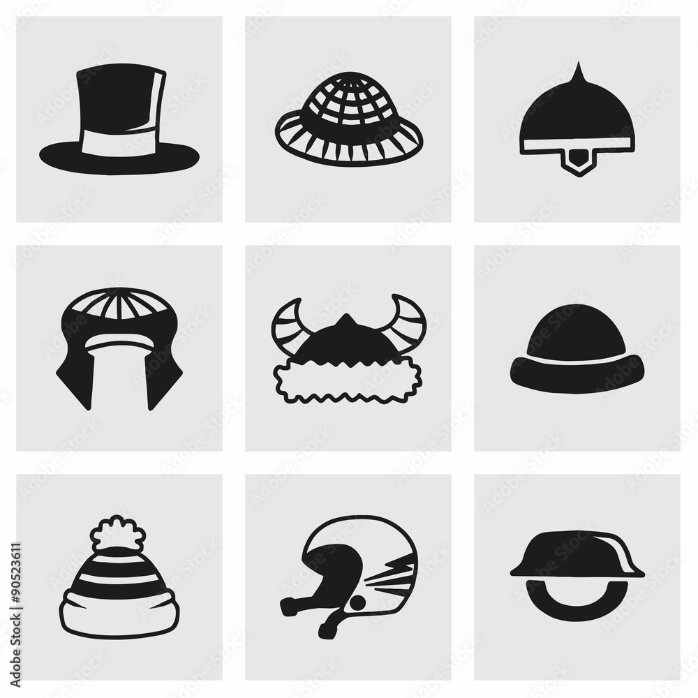 Vector helmet and hat icon set Vector helmet and hat icon set