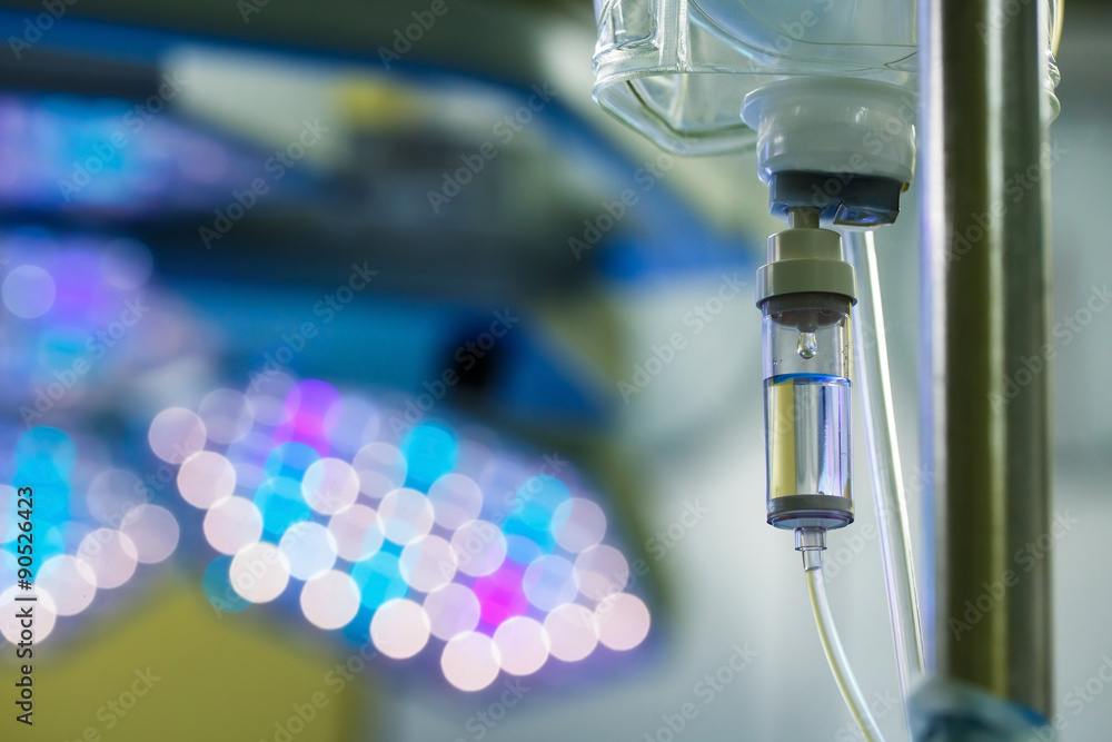 IV drip hanging on a pole in hospital