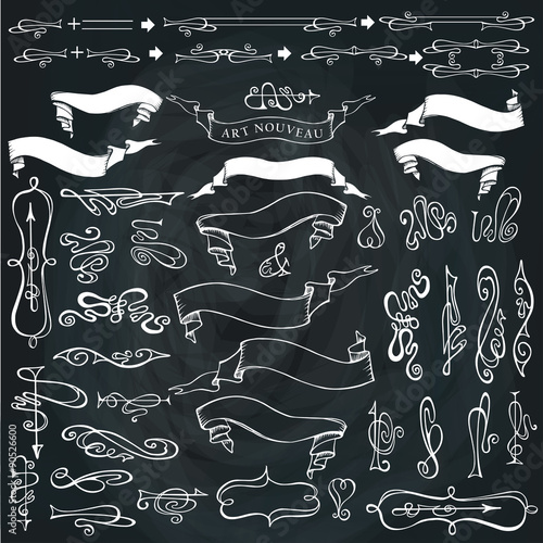 Swirling calligraphic design elements,Curled decor set.Chalkboar