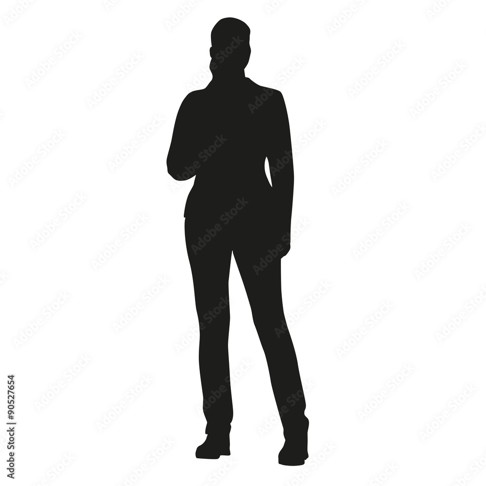 Young standing woman vector silhouette