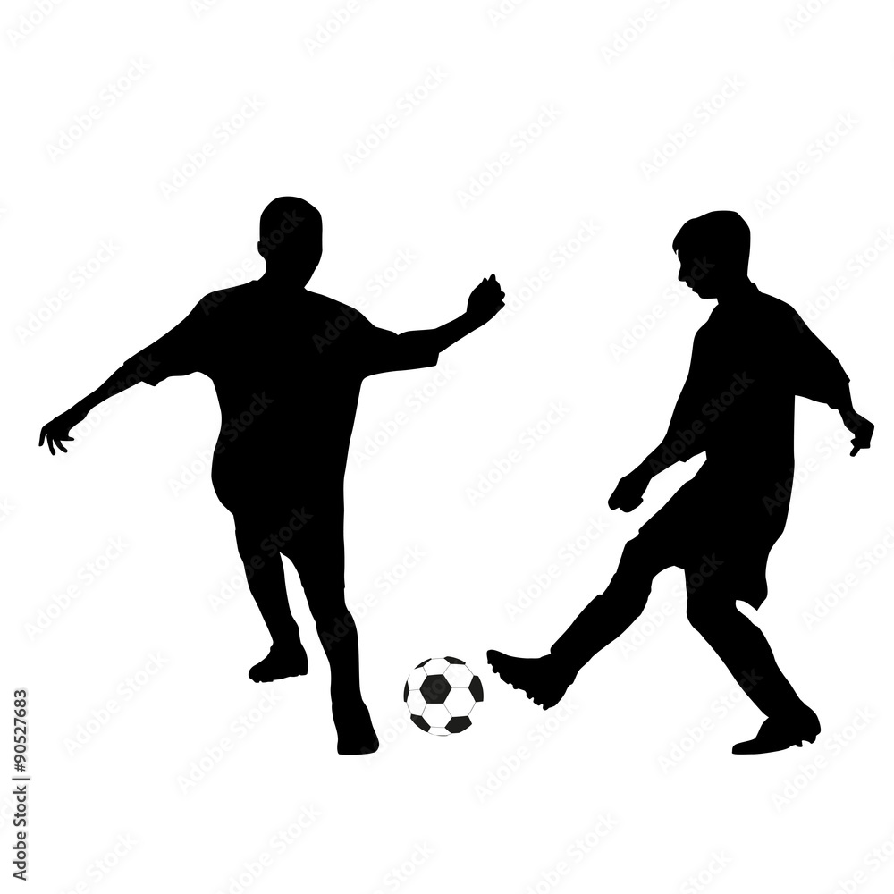 Two kids playing soccer. Vector silhouettes Stock Vector | Adobe Stock