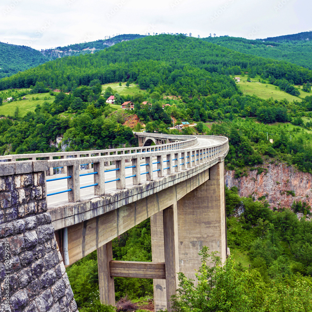 Mountain landscape, Montenegro. Durdevica Tara arc bridge 