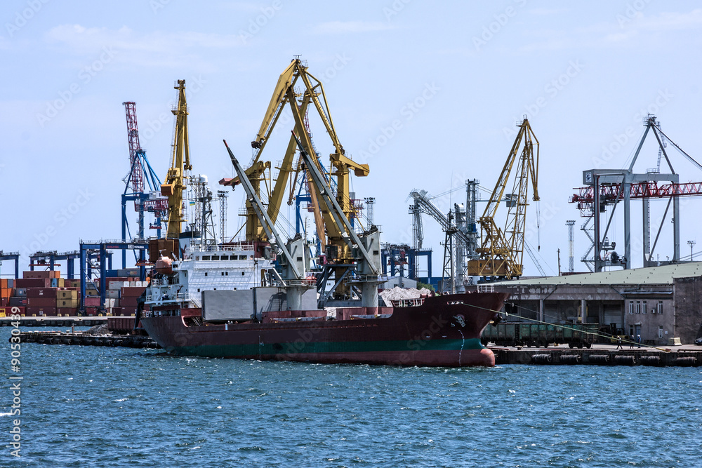 Cargo vessel in sea port, Odessa, Ukraine