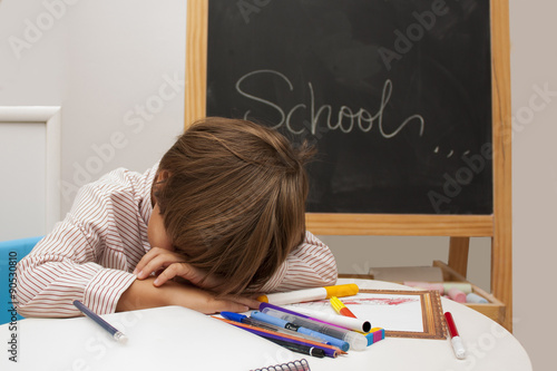 Konstfotografi niño triste por la vuelta al colegio