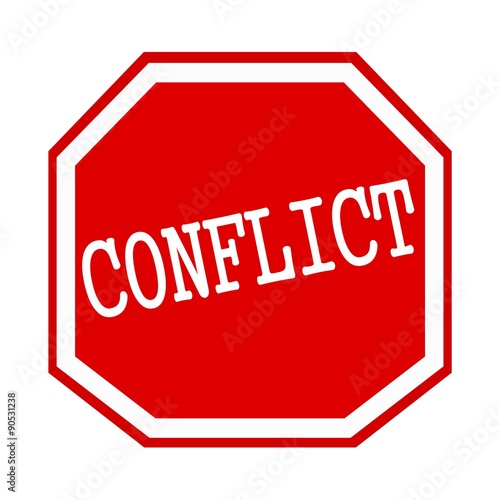 Conflict white stamp text on red octagon