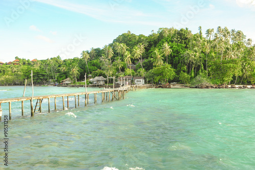 Wooden pier on summer season - Wooden pier in Kho mak  Thailand