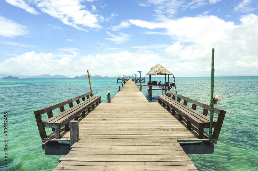 Wooden pier on summer season - Wooden pier in Kho mak, Thailand Wooden pier on summer season - Wooden pier in Kho mak, Thailand