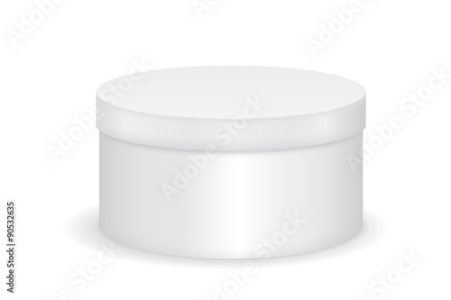 Closed gift box. White round box.