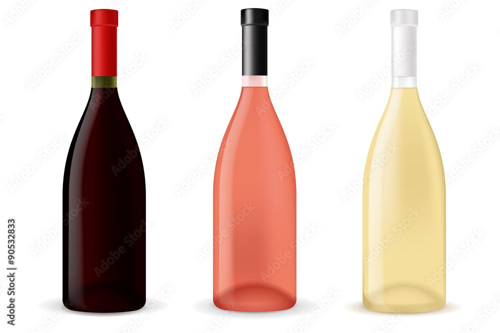 Bottles of wine - red, white and rose Bottles of wine - red, white and rose