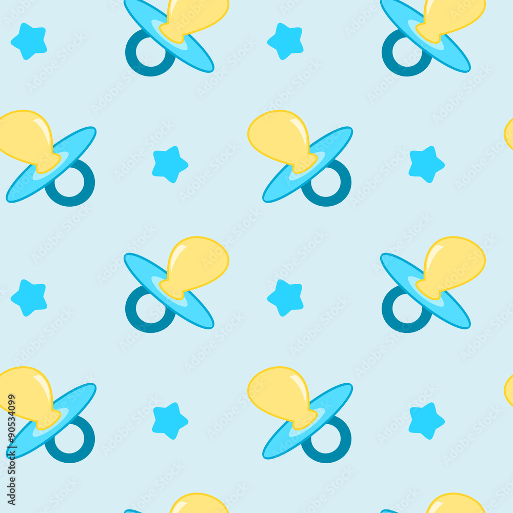 baby blue background seamless vector pattern with pacifier