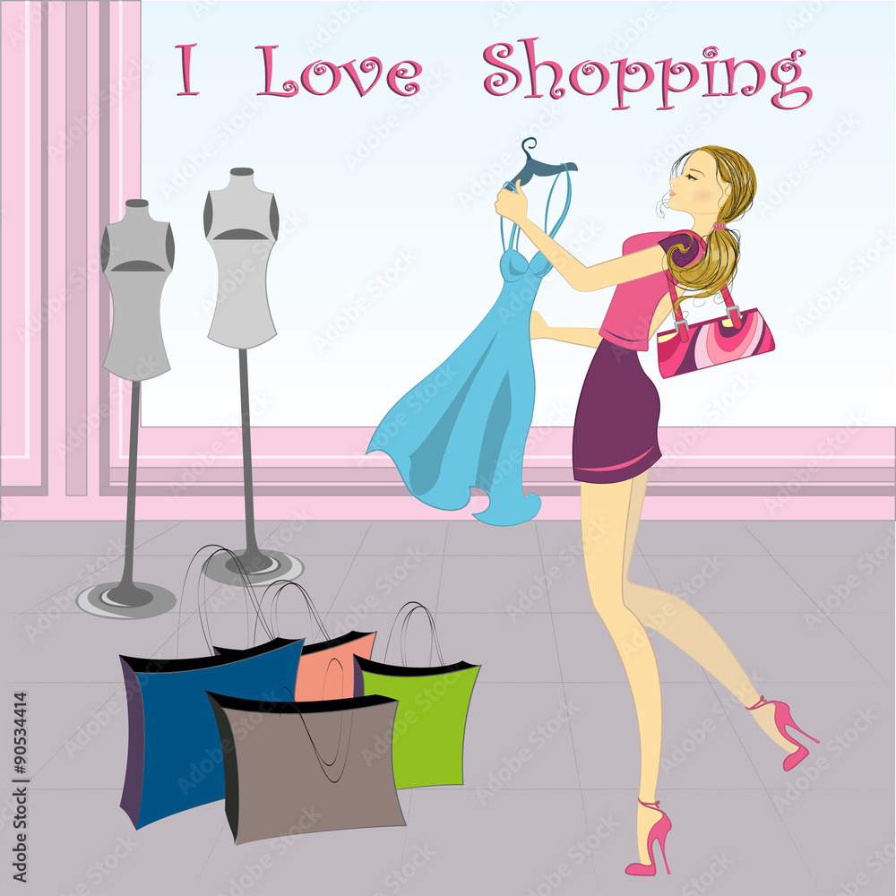 Obraz premium shopping girl, vector