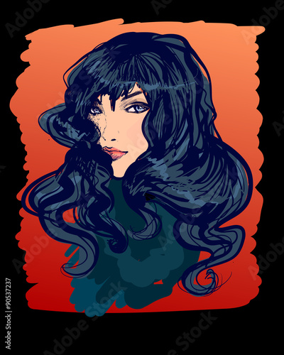 Vector stylish  hand-drawn graphic portrait with a beautiful gir