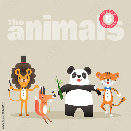 Fototapeta Naklejka Na Ścianę i Meble -  cute animals cartoon including lion fox panda and tiger