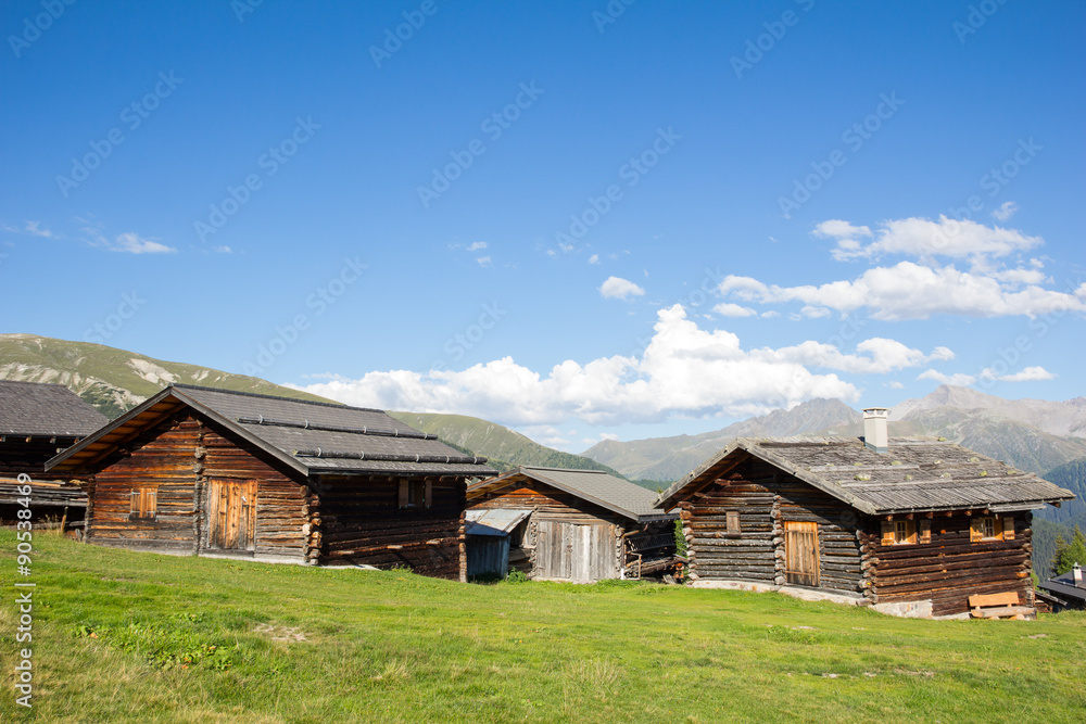 Cottages At Wiesner Alp 1.945m In Davos Wiesen Graubünden Switzerland View In Summer
