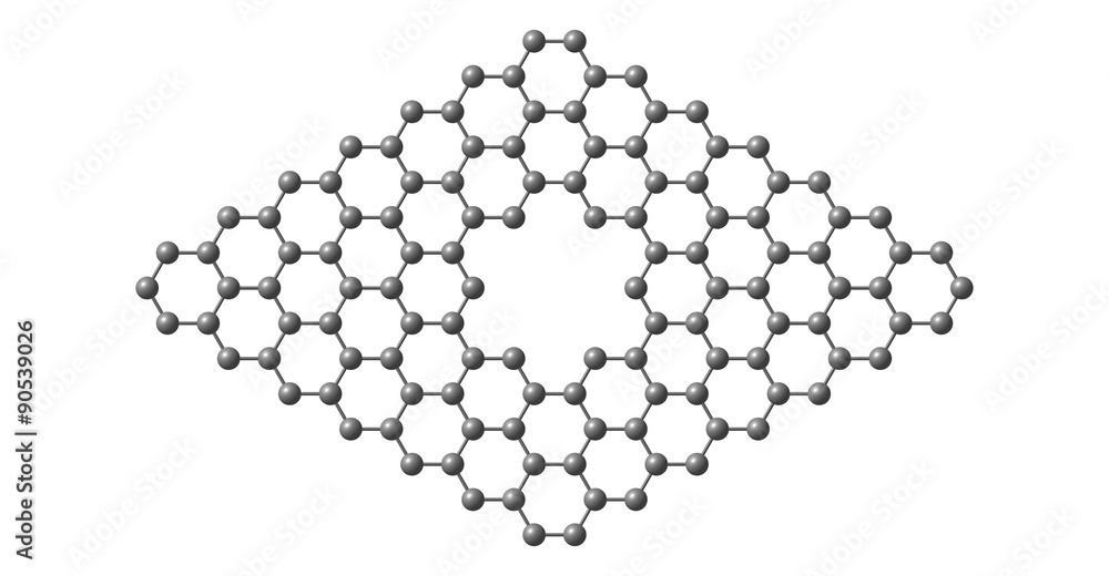 Graphene molecular structure with a pore isolated on white Graphene molecular structure with a pore isolated on white